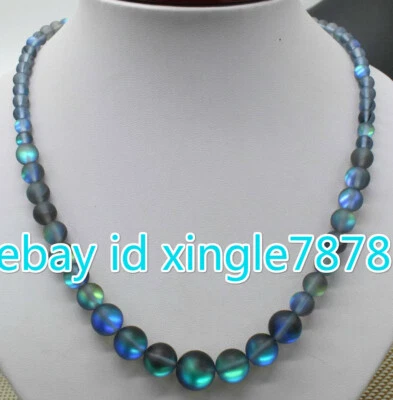 Moda 6-12 mm Gris Brillante Arco Iris Piedra Lunar Redonda Gemas Cuentas Collares 18" AAA+ Foto 1 de 3
