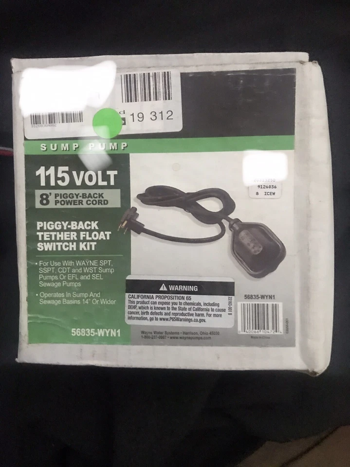Interruptor de flotador (aguas residuales/sumidero) Wayne 56835-WYN1 8' Piggy-Back Foto 1 de 1
