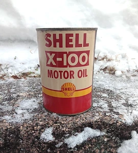 Shell X-100 Motoröl, 1 Quart Dose Clamshell mit Crown Can Logo Stempel 1940-50er - Bild 1 von 11