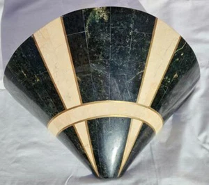 Vtg Art Deco Wall Fixture Sconce Fan Shape Black Gold Tan Marble Composite - Picture 1 of 1