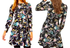Ann Taylor Loft Dress Women 2 Black Floral Paisley Fit And Flare Mini NWT Preppy - Picture 1 of 12