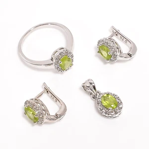 Peridot With Zircon Gemstone 925 Sterling Silver Jewelry Set 0.8" 0.6" 8.25 US - Picture 1 of 2