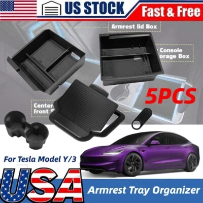 5PCs Center Console Organizer Tray for 2024 Tesla Model 3/Y Armrest Drawer - Изображение 1 из 4