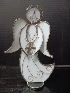 Vintage Angel White Stained Glass Decoration 10” tall - Picture 1 of 5