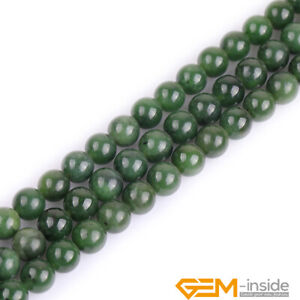 AAA Grade Natural Genuine Green Canadian Jadeite Jade Gemstone Round Beads 15"