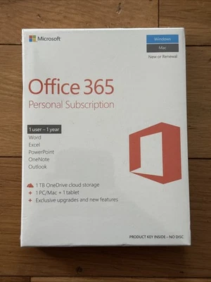NEW Sealed Microsoft 365 Personal 1 User 1 Year Subscription 1 Key Mac Windows - Image 1 of 2