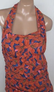 LANDS END Navy Lily Floral Square Neck Halter Tankini Top Womens 6 NEW - Picture 1 of 11
