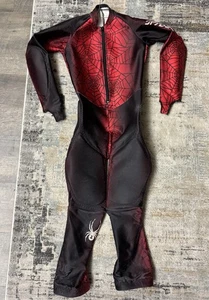 Spyder Padded Performance GS Race Ski Suit Kids Size 10/12 Black/Red Web; Used - Picture 1 of 11