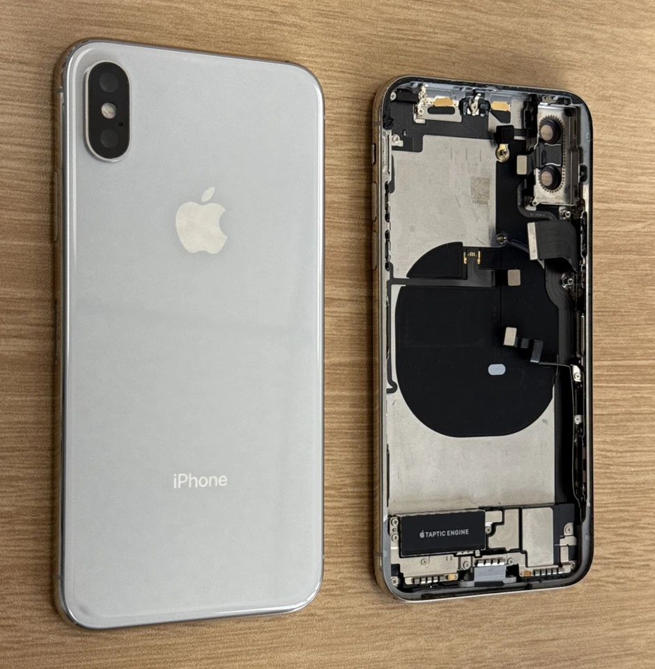 Carcasa trasera de repuesto para iPhone X plateada blanca con piezas pequeñas OEM grado AB Foto 1 de 1