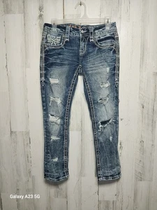 Rock Revival Jena Damen Crop Jeans Blau Stretch Stone Wash Bestickt Größe 26 - Bild 1 von 10