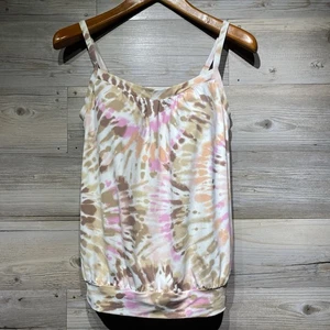 Lands' End Blouson Tankini Swim Top Pink Multicolor Tie Dye Soft Cup Size 6 - Picture 1 of 10
