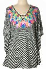Bar Iii Size Xl Swimsuit Cover-Up Feathered Beach Black White Caftan Tunic Le-5