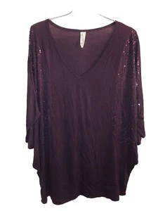 Kische 2X Purple Embellished Dolman Sleeve Top Shirt V Neck - Picture 1 of 14