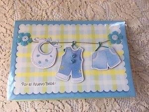 New Baby Spanish Greeting Card Baby Shower Party Por el Nuevo Bebe Blue  - Picture 1 of 3