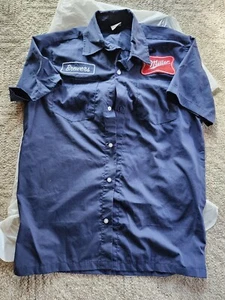 Milwaukee Brewers Men S Miller Brewing Blue Button Up Short Sleeve Shirt  - Picture 1 of 4