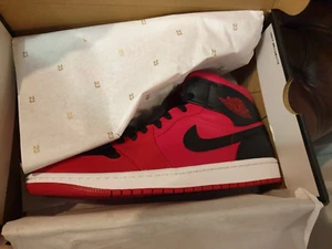 nike Jordan 1 Mid Reverse trainer black & red christmas present mens boys uk 7.5 - Picture 1 of 6