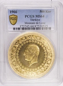 1966 Turkey 🌟Top Pop🌟 Gold 500 Kurush Monnaie De Luxe NGC MS64 KM# 874 - Picture 1 of 2