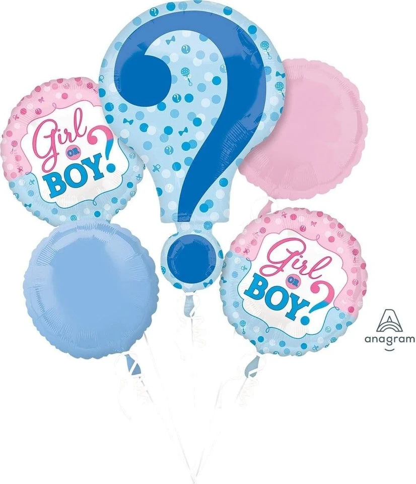 Anagram BABY GIRL OR BOY? Gender Reveal Foil Balloon Bouquet 5 Balloons