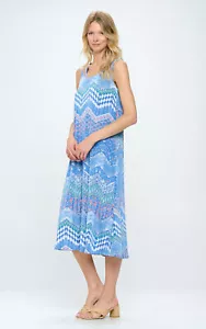 VESTIDO LARGO TANQUE JOSTAR azul elástico poli spandex tejido viaje s m l xl 2x 3x - Imagen 1 de 8