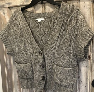 Alpaca Sweater Banana Republic Crop S/S Cardigan Cable Knit Gray Button XS Women - Picture 1 of 13