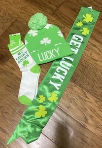 Claire’s grüne "Lucky" Mützensocken & Schärpe St Patrick’s Day Damen Mädchen - Bild 1 von 7