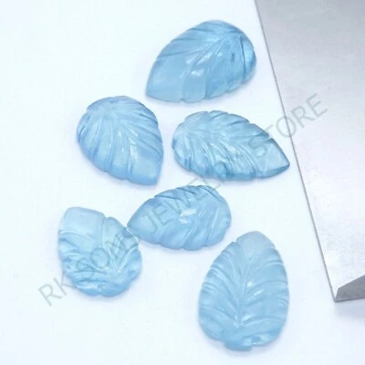 AAA+ Natural Aquamarine Carved Leaf 6pcs Loose Gemstone for Jewelry Making - Image 1 of 3