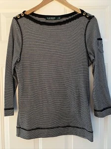 Lauren by Ralph Lauren Women's Black & White Striped Knit Top - Size L - EUC! - Picture 1 of 5