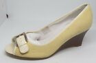 Tommy & Kate Shoes Women's Size 6 Wedge Heel Yellow Canvas Peep Toe Buckle Front