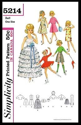 Simplicity 5214 Barbie Fashion DOLL Fabric Sewing Pattern TAMMY Jan 12" Vintage - Image 1 of 2