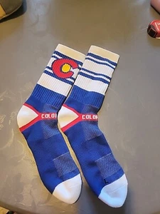 Colorado Socks Featuring The Colorado Flag Red White Blue EUC - Picture 1 of 4