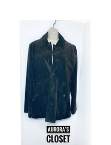 VTG Banana Republic M Brown Suede Jacket Button Up Collared Heavy 2005 - Picture 1 of 5