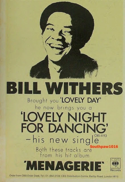 1977 Bill Withers "Lovely Night For Dancing" Music Industry Promo Reprint Ad - Image 1 of 1
