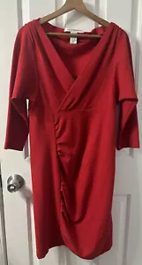 Mini Vestido Diane Von Furstenberg Cuello en V DVF Rojo Lana Manga 3/4 Talla 14 - Imagen 1 de 12