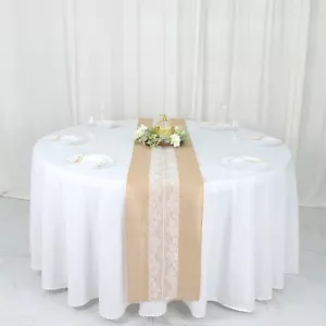 14" x 106" NATURAL WHITE Burlap Lace TABLE RUNNER Wedding Party Home Decorations - Picture 1 of 8