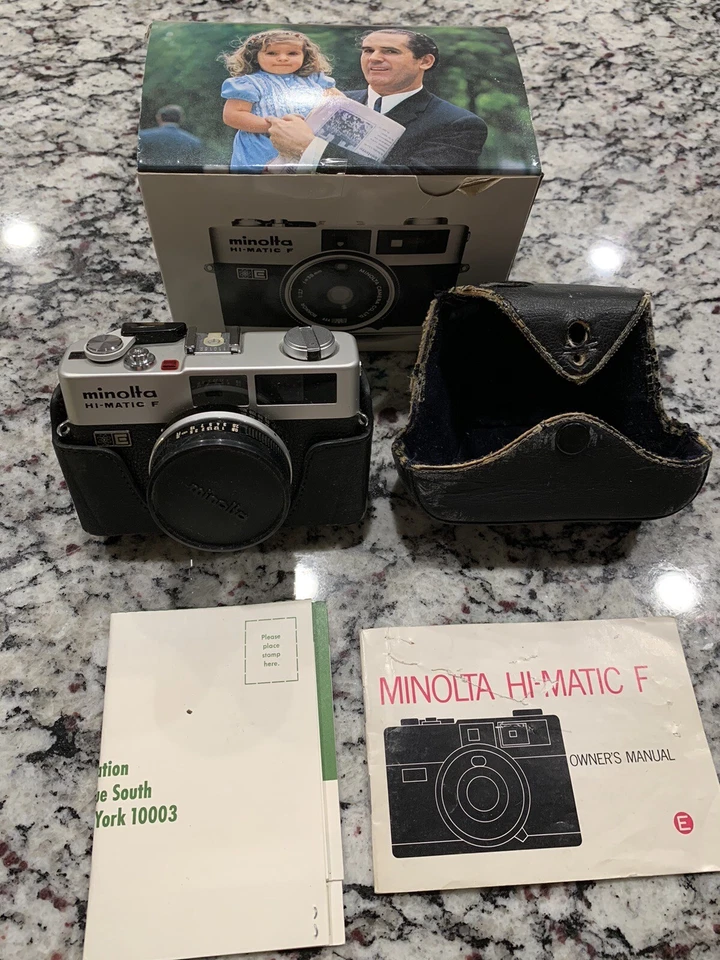 Minolta Hi-Matic F 35mm Film Camera JAPAN - includes Original Box, Case Box - Image 1 of 4