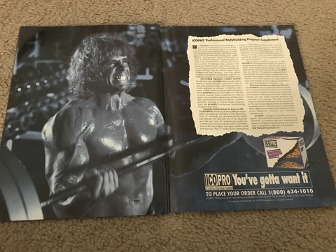 1992 THE ULTIMATE WARRIOR ICO PRO Poster Print Ad BODYBUILDING PROGRAM WWF RARE Cover