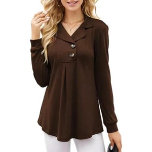 Womens Pullover Long Sleeve Tops Casual Button Sweatshirts Shirts NEW - Picture 1 of 14