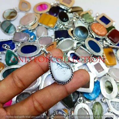 Lote de pingente de design folheado a prata esterlina 925 opala dendrita e pedra preciosa mista - Imagem 1 de 4