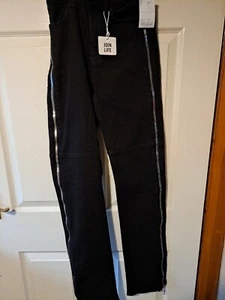Girls Black Bershka Jeans With Zip Up Legs . Size Small Eur 22 - Picture 1 of 8