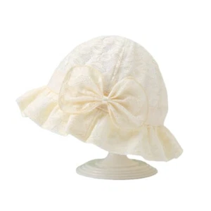 Baby Girls Floppy Hat Lace Embroidered Wide Brim Bow Sun Protection Cap New - Picture 1 of 14