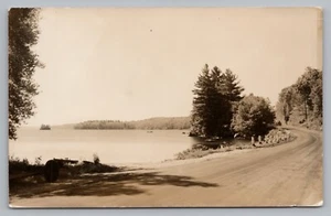 Postcard Lakeside Dirt Road ca 1950 Car Speed Boats Unposted RPPC - Picture 1 of 2