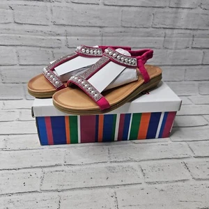 Lunar Women's Tancy Sandals UK 4 Cerise Pearl & Diamante Trim Summer Slip-On - Picture 1 of 6