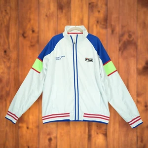 VTG FILA Spellout Mens Sony Open Tennis White Full Zip Jacket Sz L Mesh Lined - Picture 1 of 7