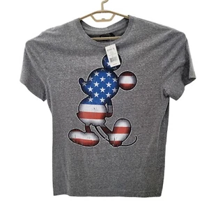Disney Mickey Flag T Shirt Mens Medium Gray Cotton Short Sleeve Graphic Print - Picture 1 of 5