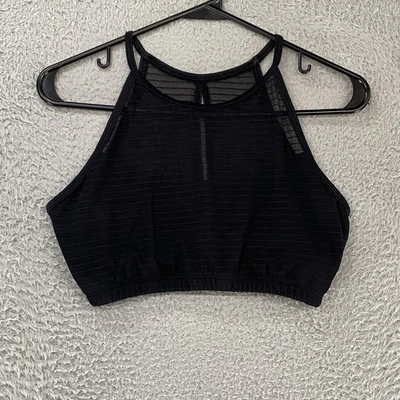 Onzie Flow Sports Bra Womens M/L Black High Neck Mesh Sheer Stripe Yoga Top - Image 1 of 4