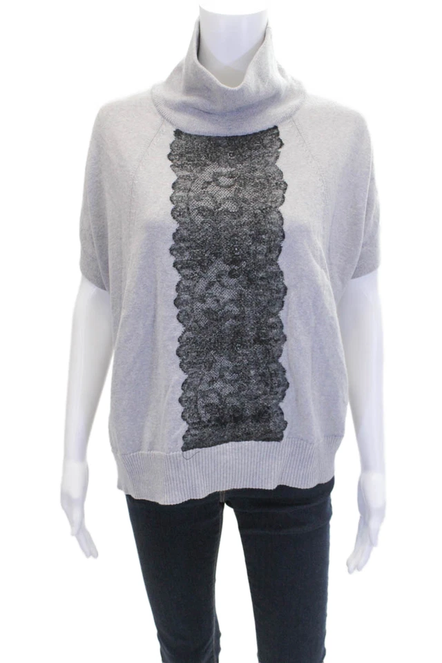 Karen Millen Womens Cashmere Lace Cowl Neck Sleeveless Sweater Top Gray Size M - Image 1 of 4