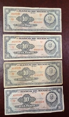 1961 Mexico 10 Pesos Banknote Tehuana Different Signatures Money Lot - 4 Notes - Image 1 of 2