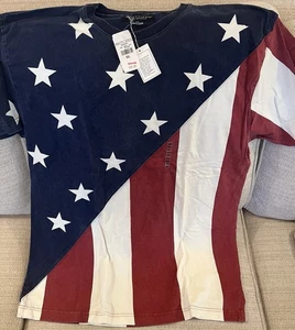 Vintage neu mit Etikett Britches Great Outdoors USA Flagge Sterne Streifen Baumwolle Shirt Damen Herren XXL - Bild 1 von 10