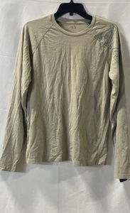 Armani Men's Beige Solid Long Sleeve Crewneck Casual Shirt M - Picture 1 of 6