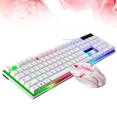 Gaming Keyboard and Mouse Typewriter White Light up Wired Set - Image 1 of 4